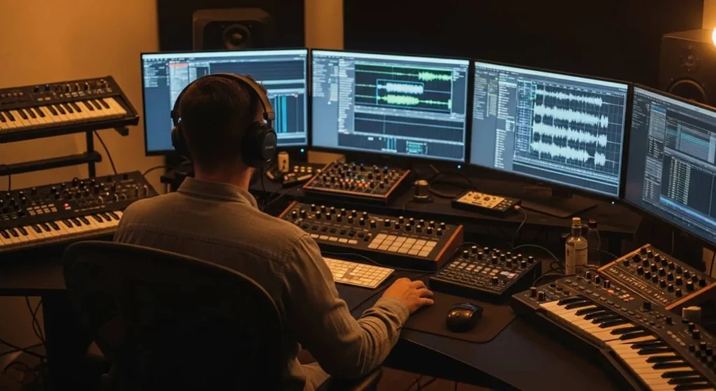 Music producer using best vocal remover software on studio workstation for stem separation and remix production
